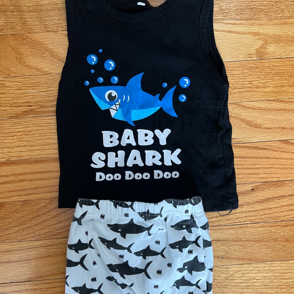 Baby Shark Black and White Outfit 0-3 Months Set